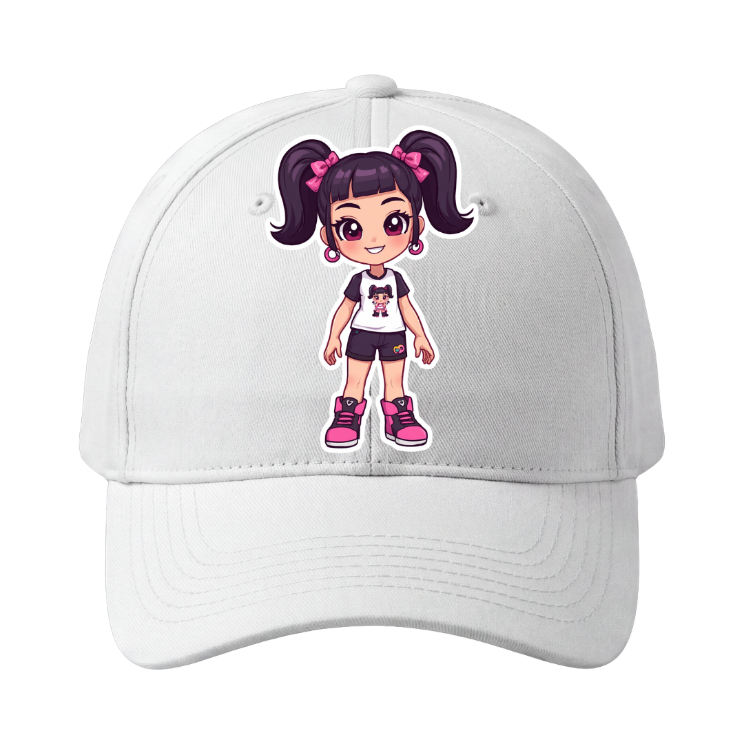 Funzi Stories Black Hair Girl Cap White Front
